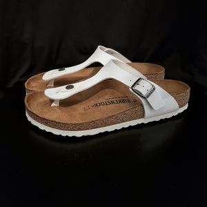 Birkenstock Womens Gizeh White Size 40 Birko-Flor Adjustable Buckle Thong Sandal